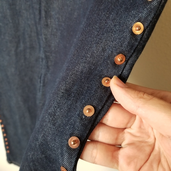 Vintage Y2K 90s Dark Wash High Rise Wide Leg Jean with Studded Grommets Sz 11/12 - Picture 7 of 12